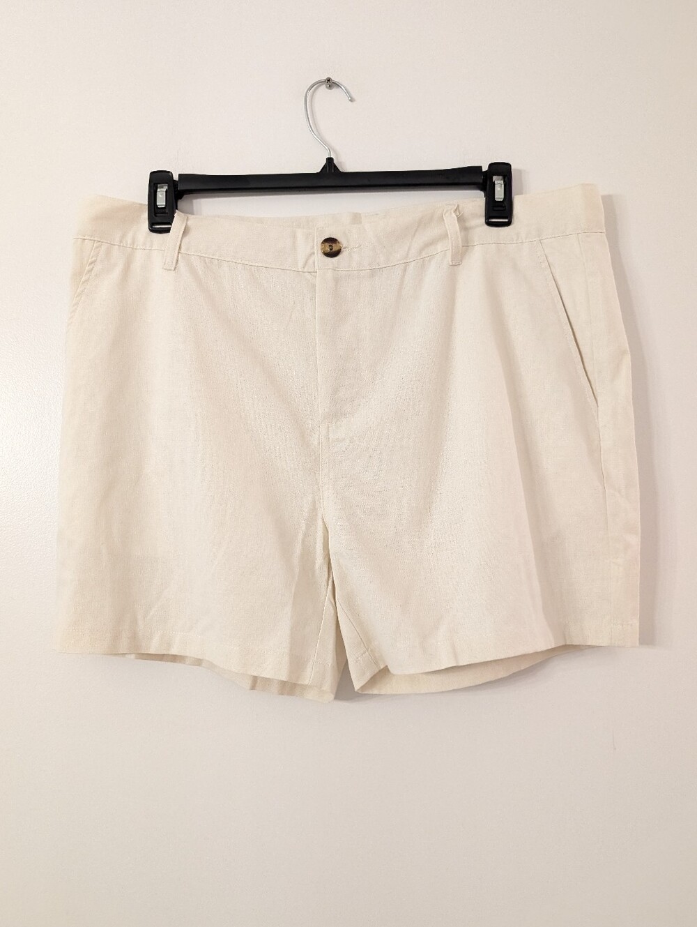 Ouku Mens Linen Blend Pleated Shorts Cream Off White Flat Front Size XXL